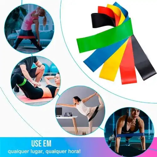 Kit com 5 Faixas Elásticas Fitness