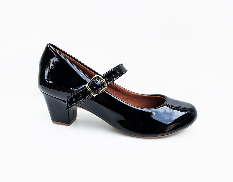 Scarpin Boneca Preto Bico Redondo