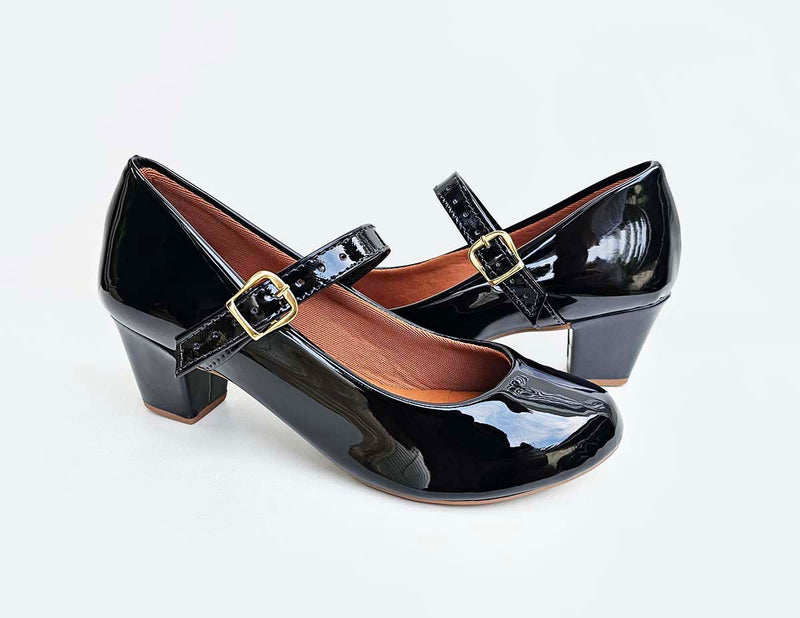 Scarpin Boneca Preto Bico Redondo