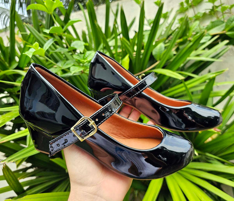 Scarpin Boneca Preto Bico Redondo