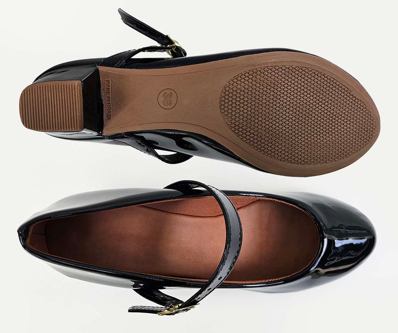 Scarpin Boneca Preto Bico Redondo